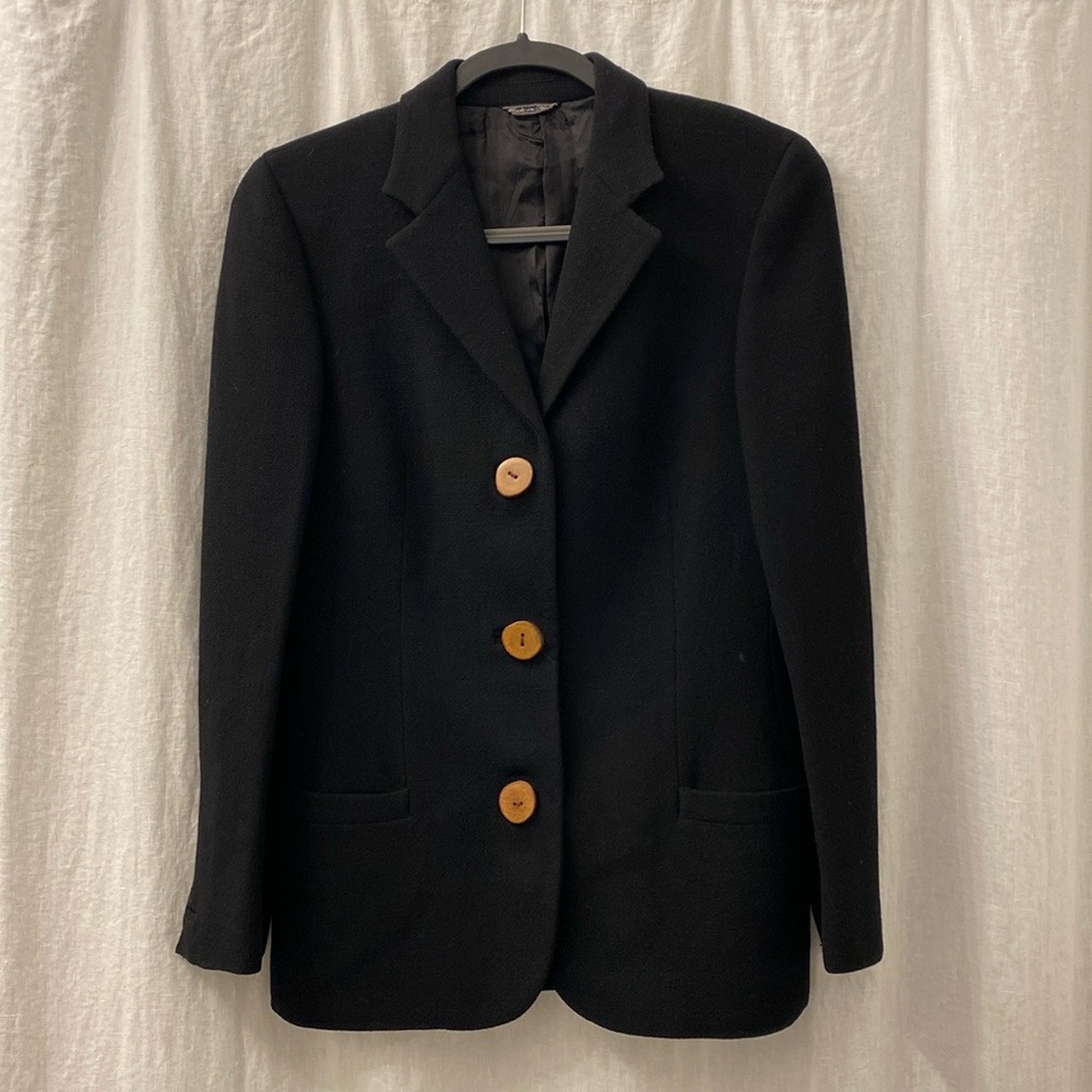 Gianni Versace Vintage 80's Blazer Black Wood Buttons Size 4